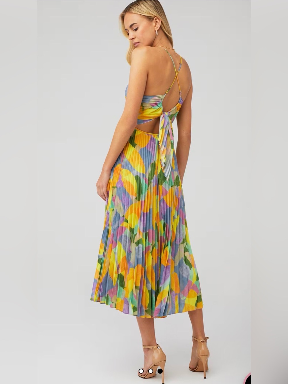 Astr bylthe Multicolor Pleated Midi Dress with V-Neck - Picture 3 of 12